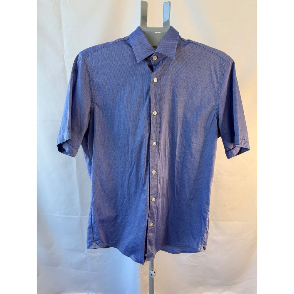 Hugo Boss Men Blue Micro Pattern Short Sleeve Button Down Regular fit size M
